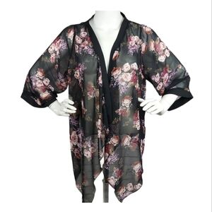 papillon Black Floral Kimono
